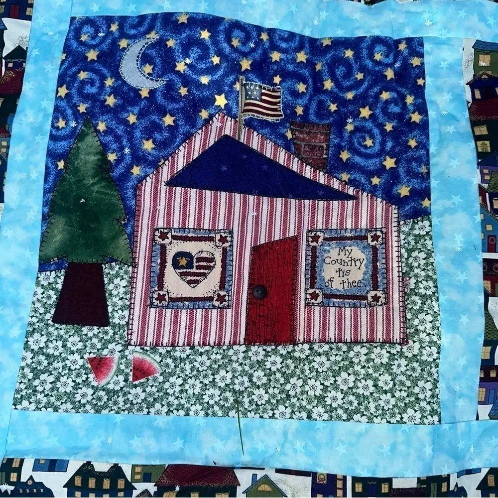 2002 HGTV Strolling down the block quilt completed with pillow 54x66